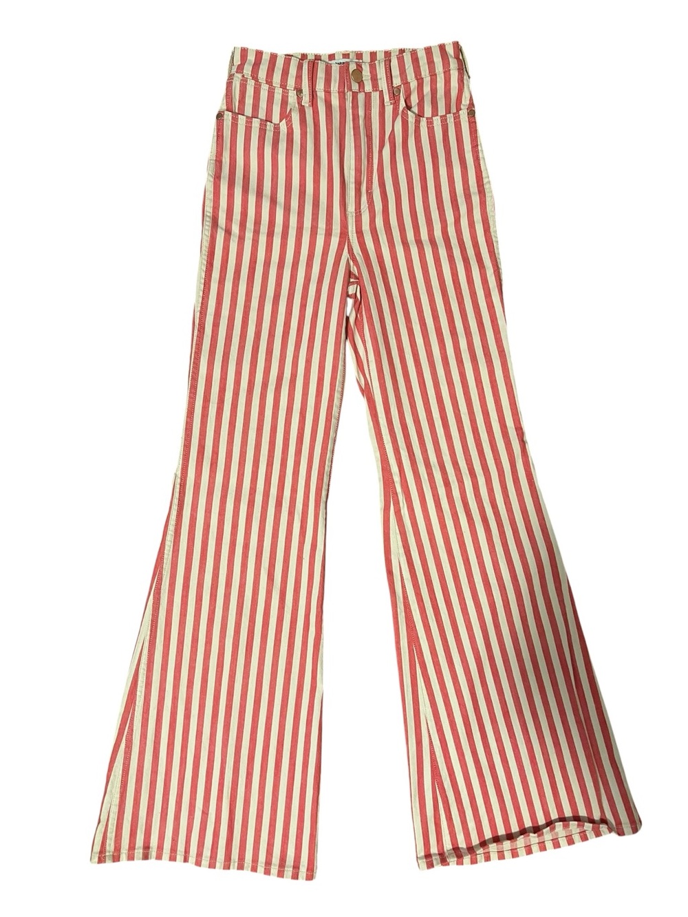 Wrangler Wanderer Bell Bottom Flare Jeans USA Red White Stripe High Rise 26 Boho - Picture 3 of 11